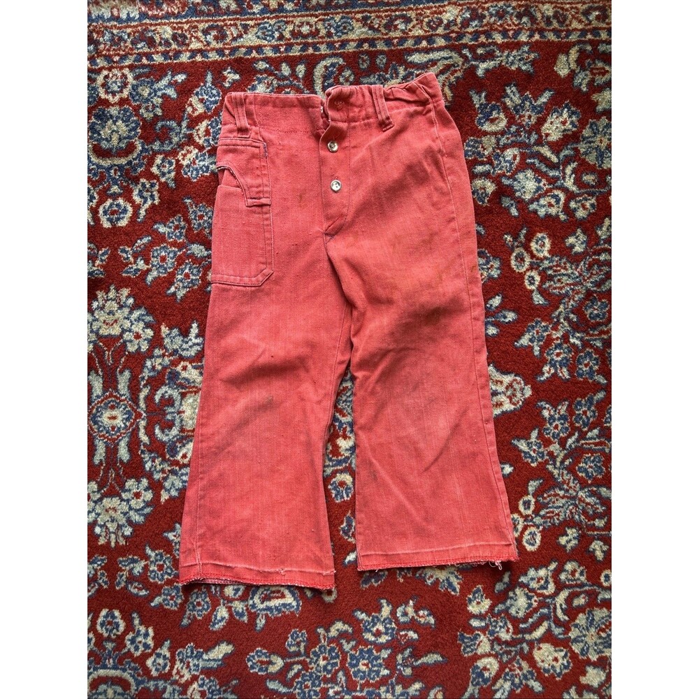 Vtg 60s 70s Flare Pants Handmade Bell Bottoms Toddler 3/4 Pockets Faded Red